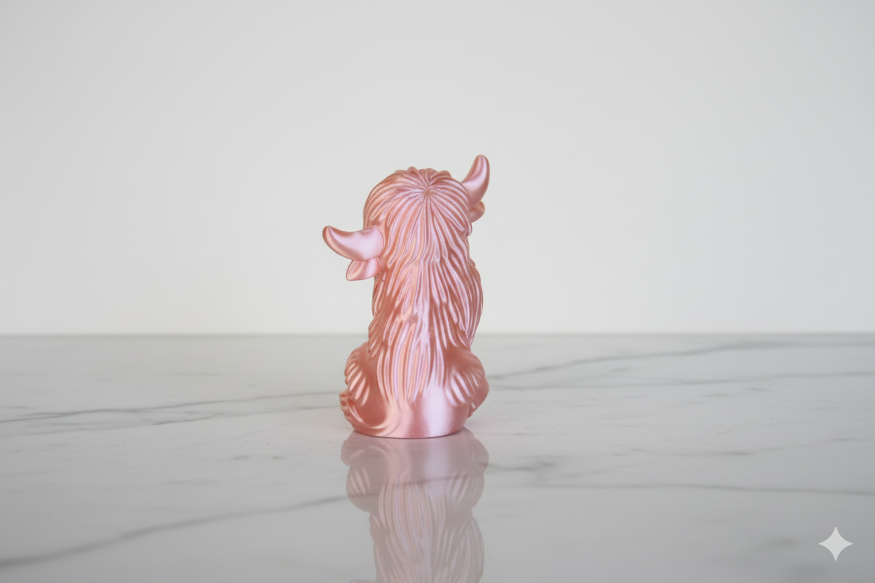 Pearl Pink Highland Cow Figurine – Shiny Decorative Sculpture for Home & Gifts