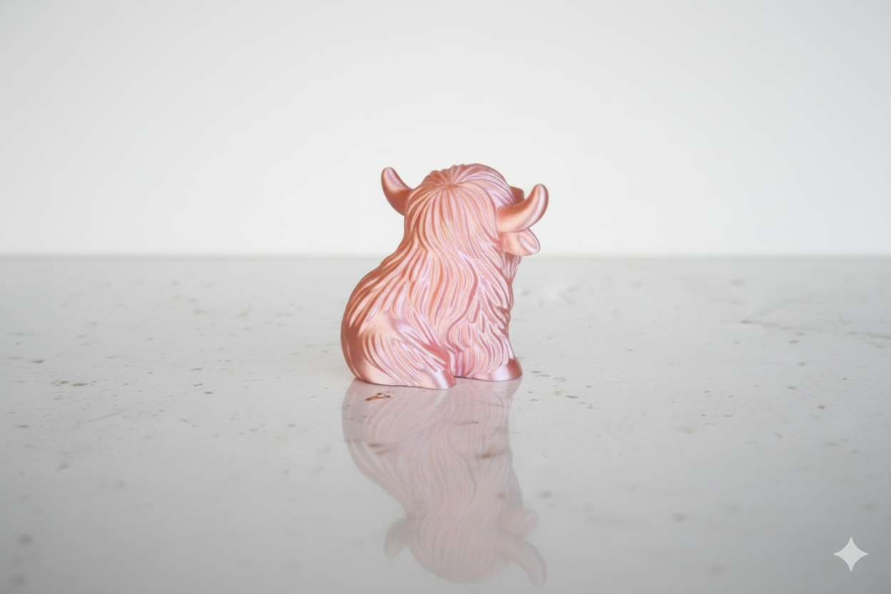 Pearl Pink Highland Cow Figurine – Shiny Decorative Sculpture for Home & Gifts