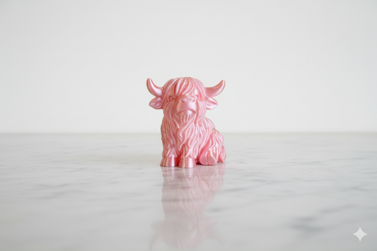 Pearl Pink Highland Cow Figurine – Shiny Decorative Sculpture for Home & Gifts