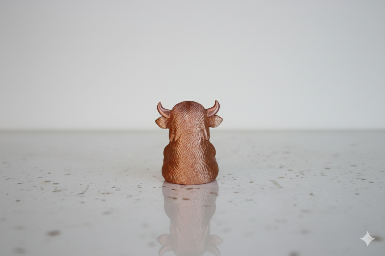 Copper Highland Cow Figurine – Sitting Decorative Animal Sculpture