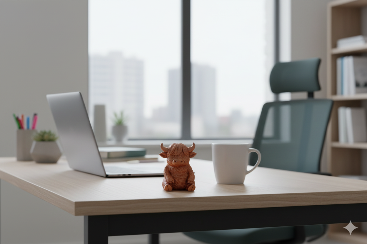 Copper Highland Cow Figurine – Sitting Decorative Animal Sculpture