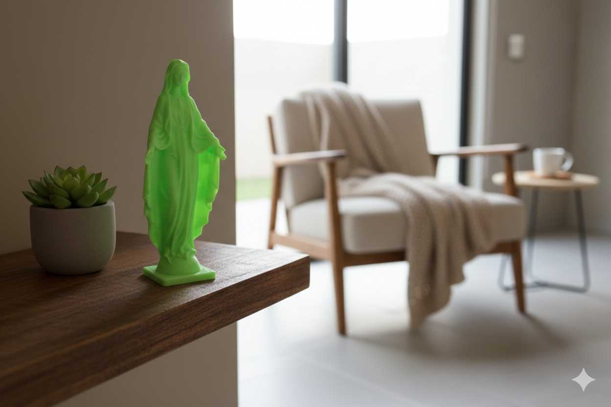 Estatua de la Virgen Sagrada Resplandeciente – Arte Religioso Luminoso de 18 cm
