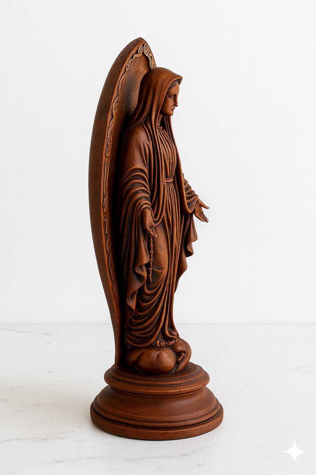 Virgin Mary Statue with Wooden Finish – Hand-Painted Sacred Art (18 cm)