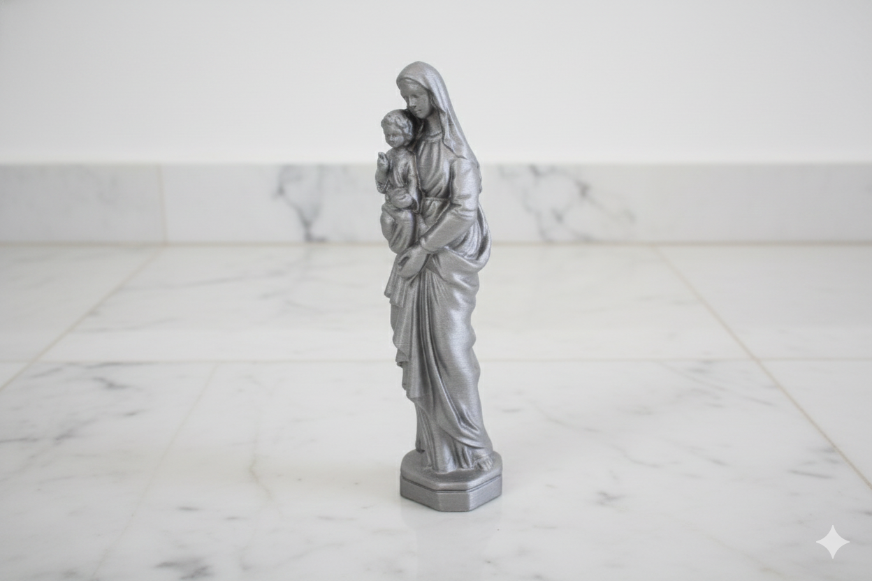 Madonna & Child – Hand-Painted Decorative Figure (Golden, Silver Copper).