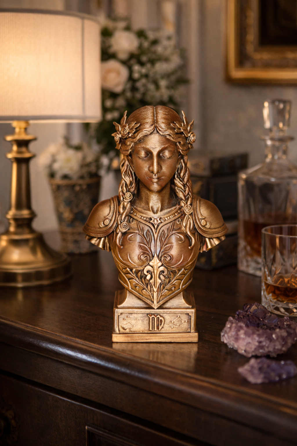 Virgo Zodiac Sculpture – Hand-Painted Decorative Bust