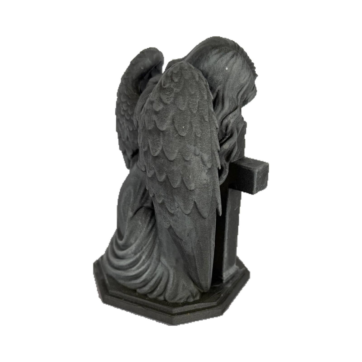Ángel arrodillado con cruz · Figura decorativa efecto hierro (14 cm)