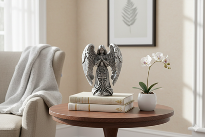 Black & Silver Angel – Hand-Painted Decorative Figure