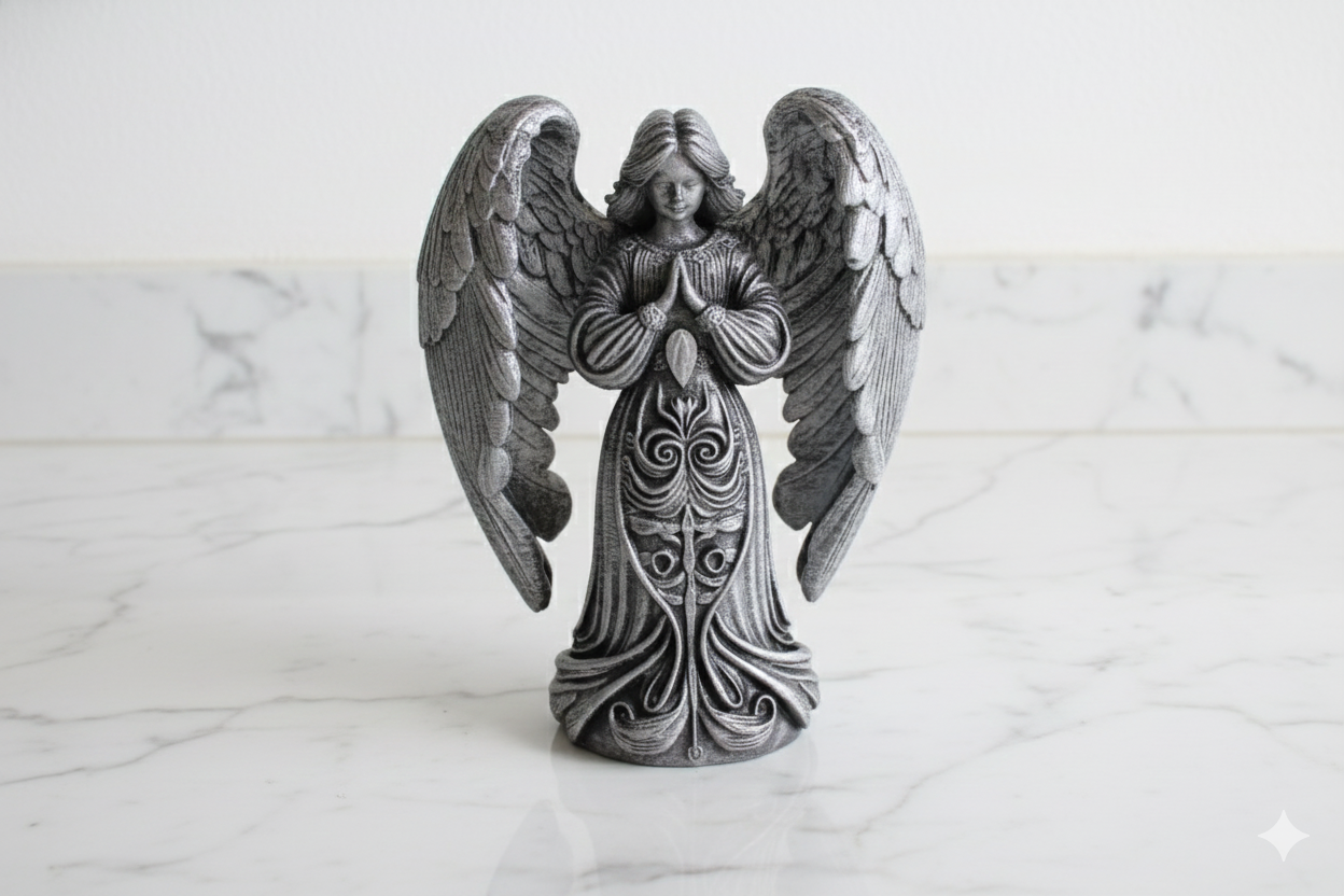 Black & Silver Angel – Hand-Painted Decorative Figure