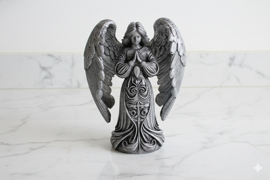 Black & Silver Angel – Hand-Painted Decorative Figure