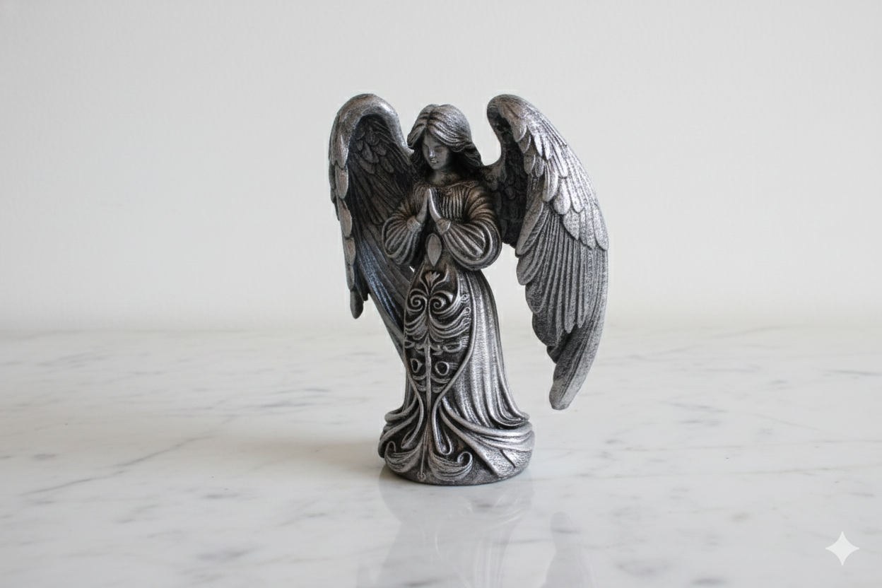 Black & Silver Angel – Hand-Painted Decorative Figure