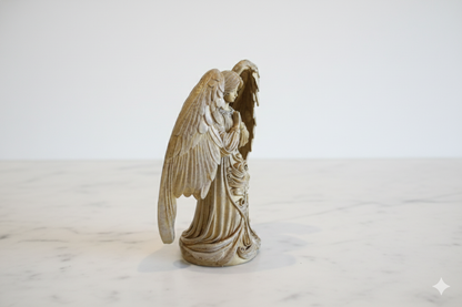 Decorative Angel Figurine in Light Stone and Soft Gold – Hand-Painted