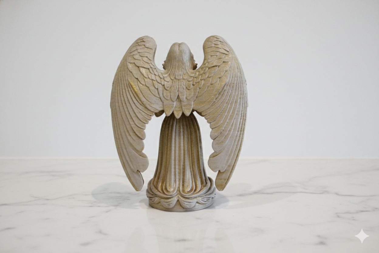 Decorative Angel Figurine in Light Stone and Soft Gold – Hand-Painted