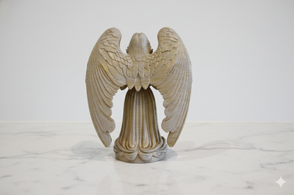 Decorative Angel Figurine in Light Stone and Soft Gold – Hand-Painted