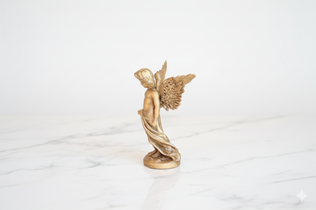 Hand-Painted Angel Figurine – Decorative Sculpture with Golden Finish