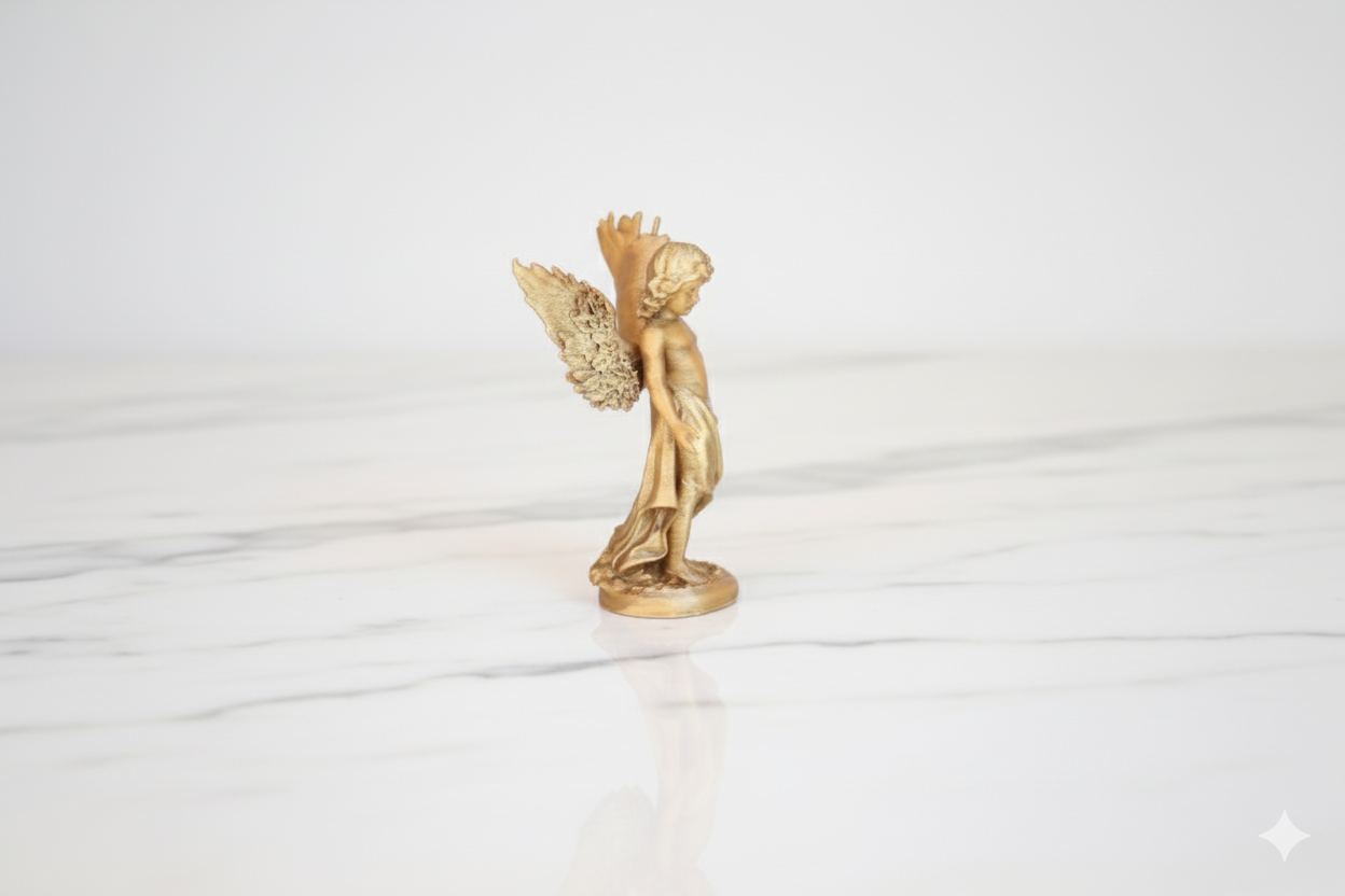 Hand-Painted Angel Figurine – Decorative Sculpture with Golden Finish