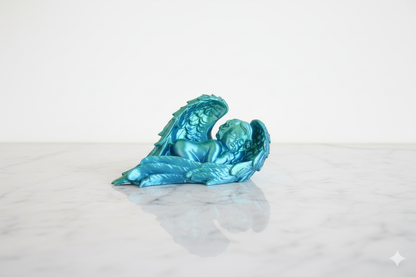 Sleeping Angel Decorative Statue – Green Blue Finish