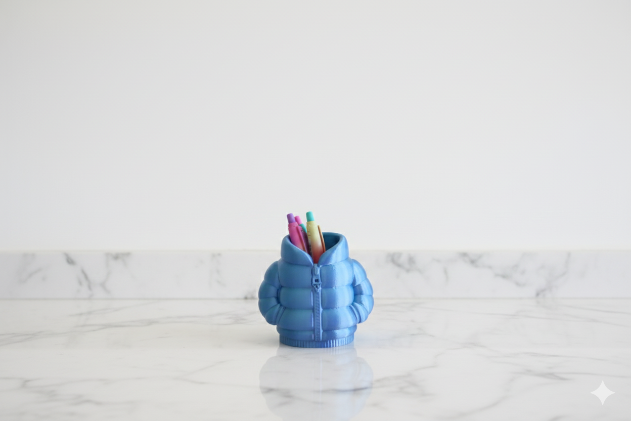 Blue Puffer Jacket Pen Holder – Cute Desk Organizer