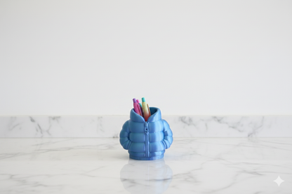 Blue Puffer Jacket Pen Holder – Cute Desk Organizer