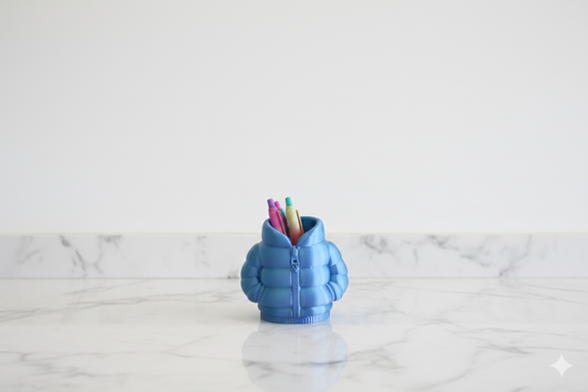 Blue Puffer Jacket Pen Holder – Cute Desk Organizer