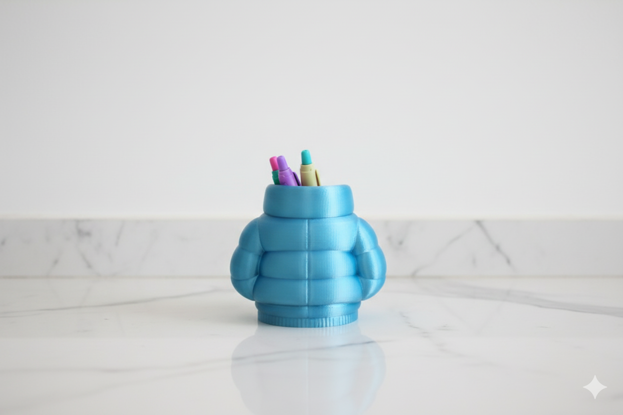 Blue Puffer Jacket Pen Holder – Cute Desk Organizer