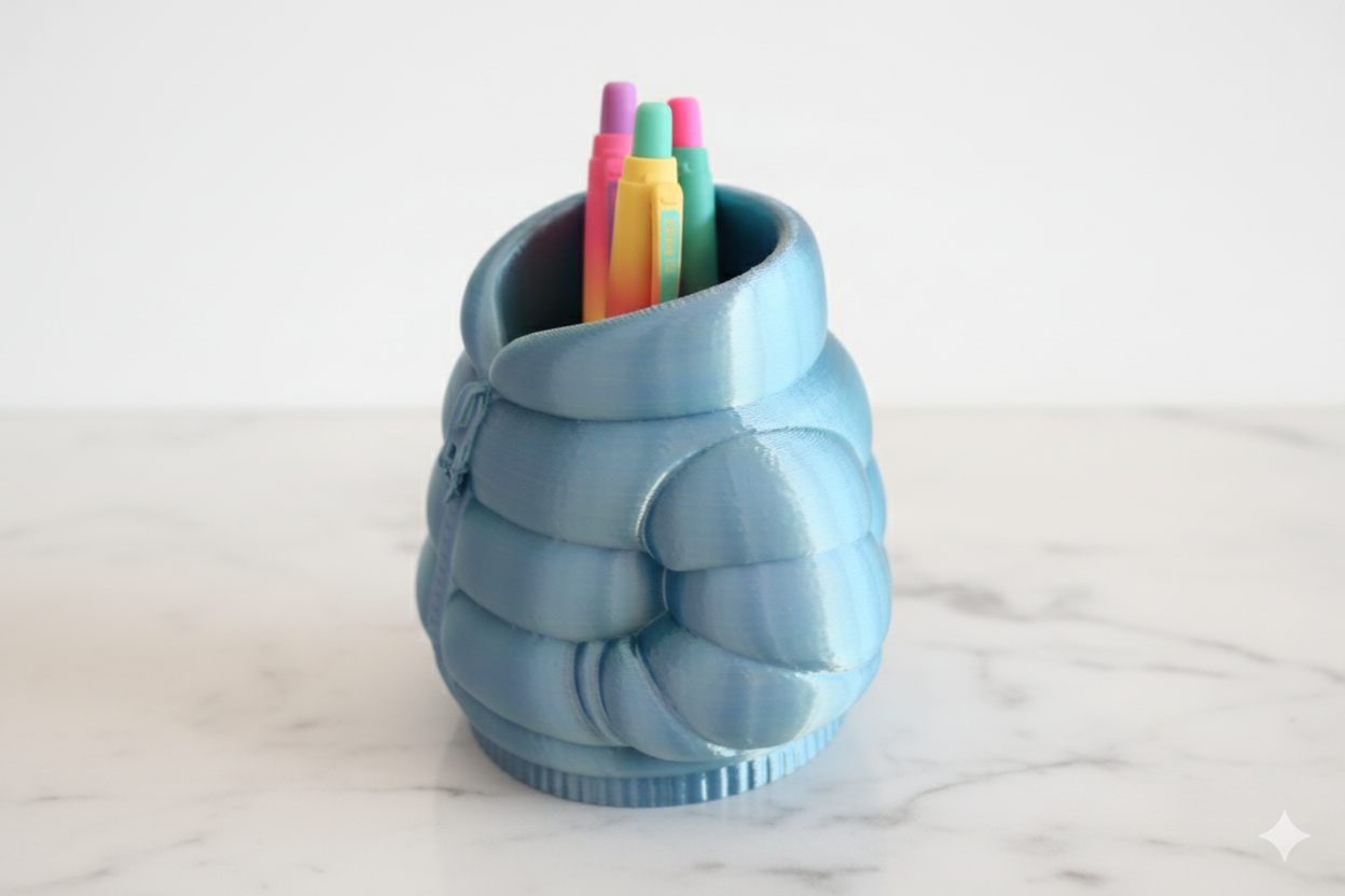 Blue Puffer Jacket Pen Holder – Cute Desk Organizer