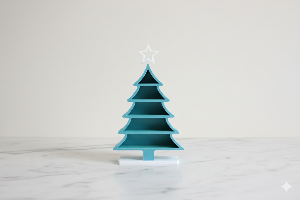 Estante para árbol de Navidad verde azulado: miniexpositor navideño para dulces y adornos
