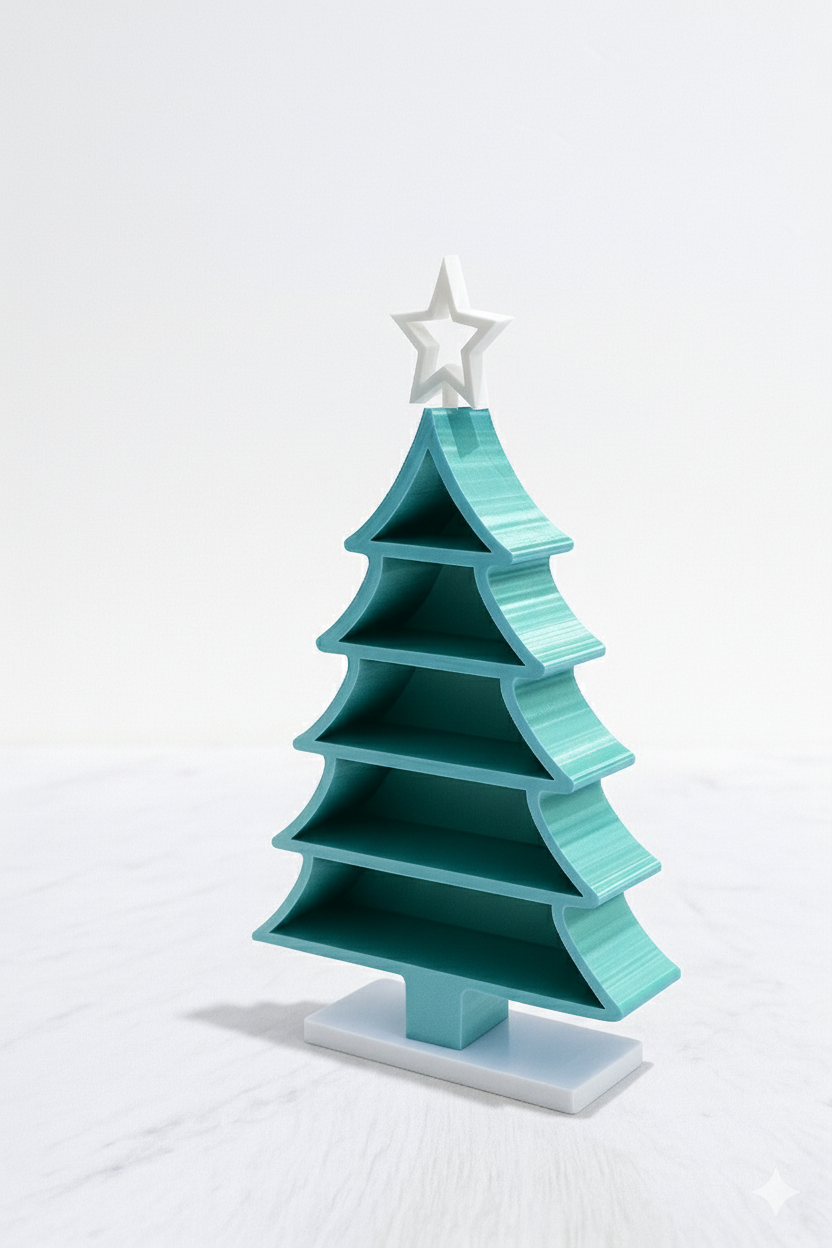 Estante para árbol de Navidad verde azulado: miniexpositor navideño para dulces y adornos