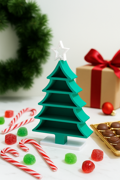 Estante para árbol de Navidad verde azulado: miniexpositor navideño para dulces y adornos
