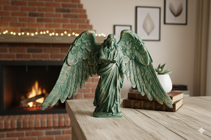 Archangel Gabriel Statue – Green & Gold Decorative Sculpture