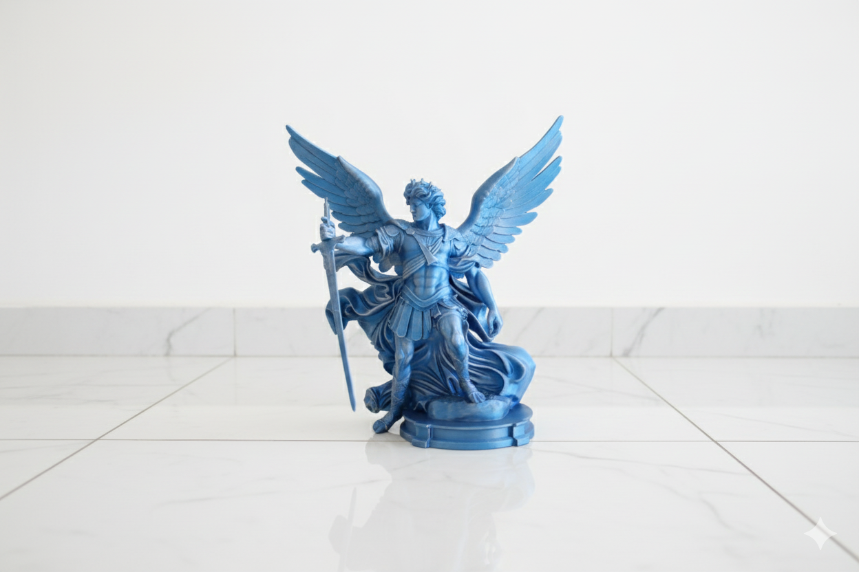 Archangel Michael Statue – Blue & Silver Decorative Sculpture