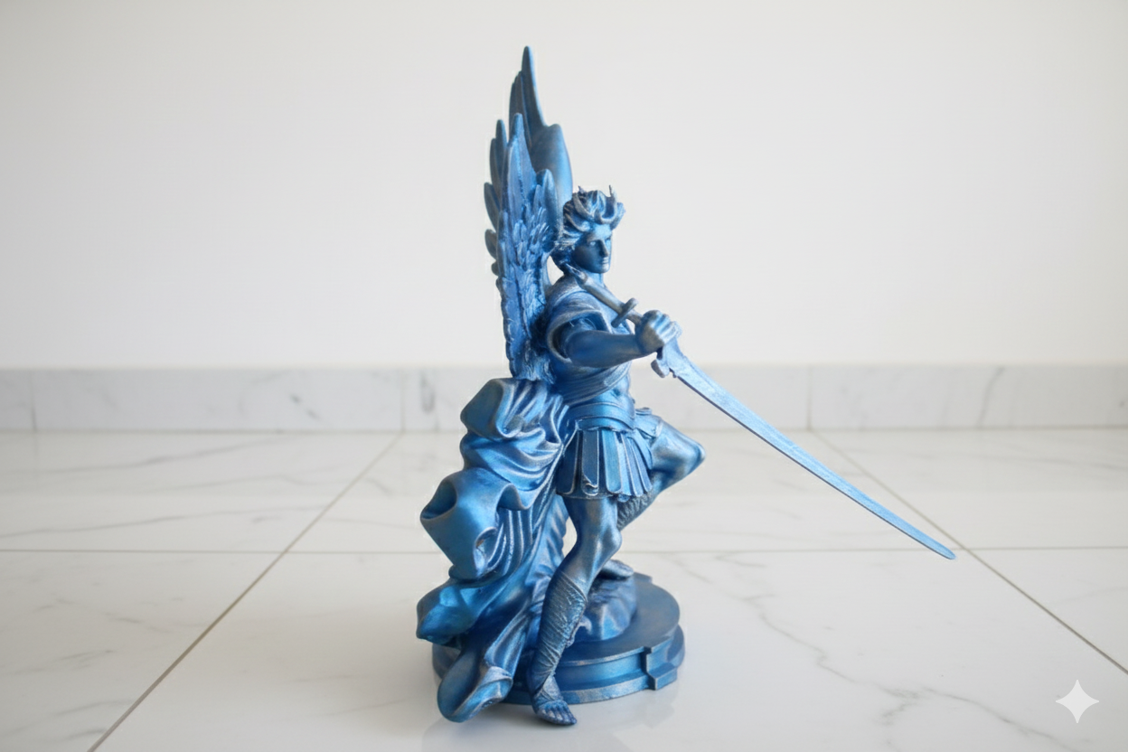 Archangel Michael Statue – Blue & Silver Decorative Sculpture