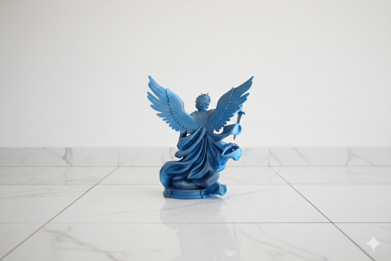 Archangel Michael Statue – Blue & Silver Decorative Sculpture