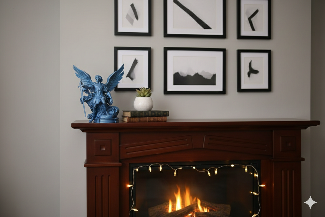 Archangel Michael Statue – Blue & Silver Decorative Sculpture