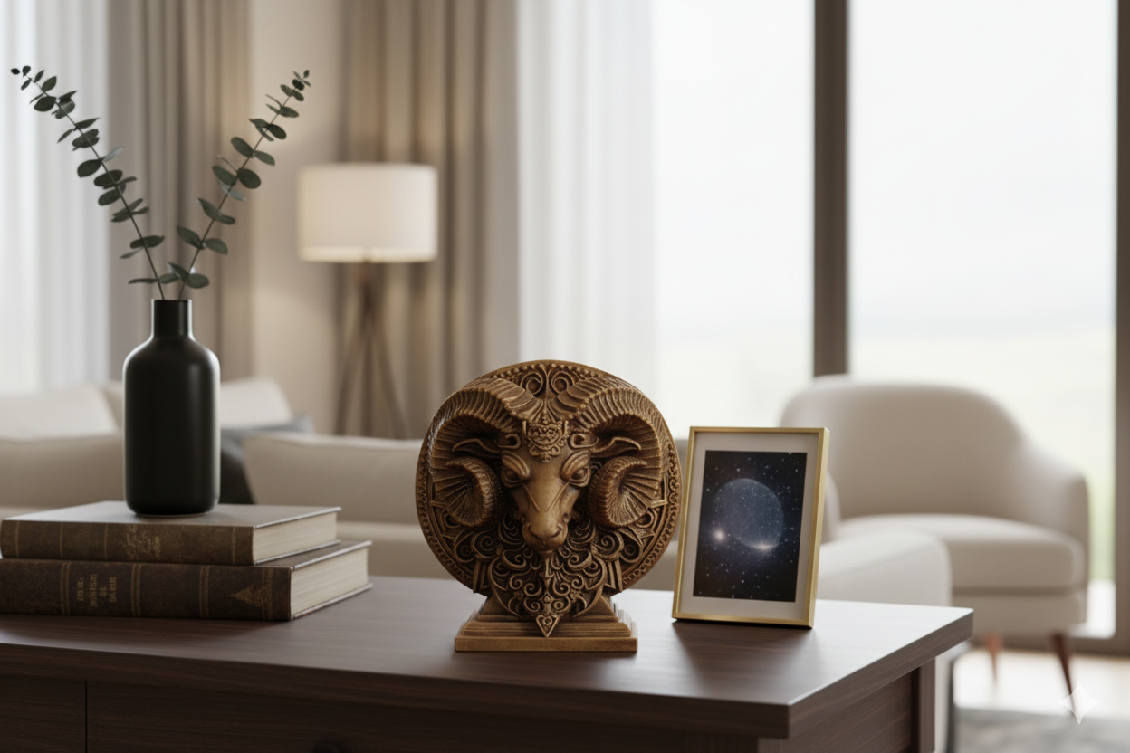 Aries Zodiac Symbol Sculpture – Bronze Finish / Hand painted