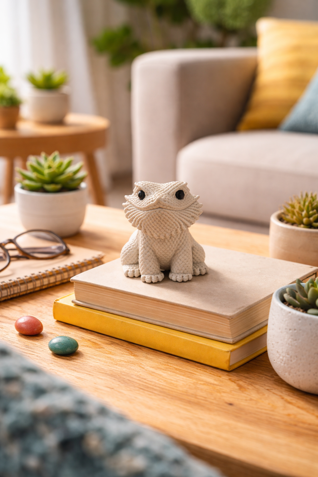 Cute Bearded Dragon Figurine – Textured Knit-Style Reptile Sculpture