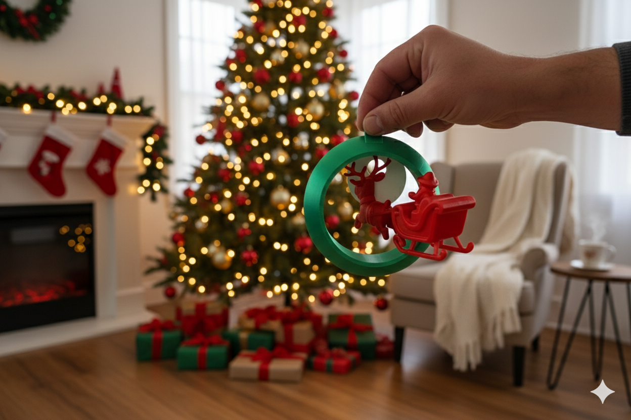 Santa & Reindeer Ornament Ball – 3D Holiday Tree Decoration