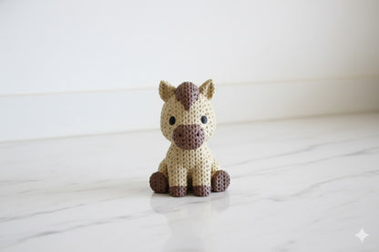 Cute Crochet-Style Pony Figurine – Beige & Brown