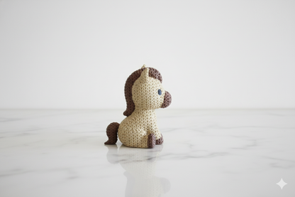 Cute Crochet-Style Pony Figurine – Beige & Brown
