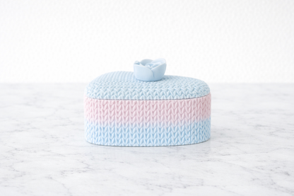 Heart-Shaped Knitted Look Trinket Box – Pastel Decorative Storage