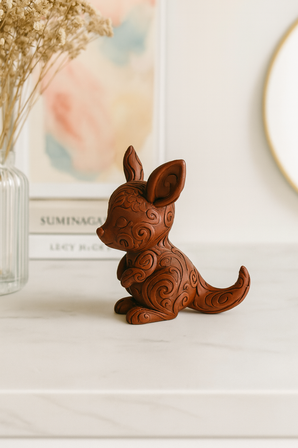Ornamental Kangaroo Sculpture – Handcrafted Terracotta-Style Figurine