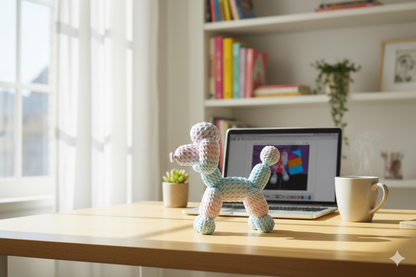 Knitted-Style Poodle Decorative Figure – Pastel Blue & Pink