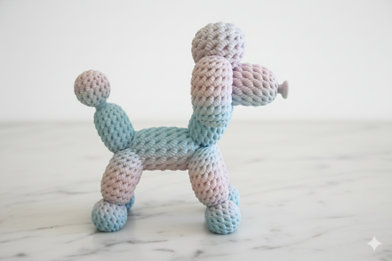 Knitted-Style Poodle Decorative Figure – Pastel Blue & Pink