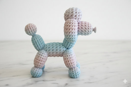 Knitted-Style Poodle Decorative Figure – Pastel Blue & Pink