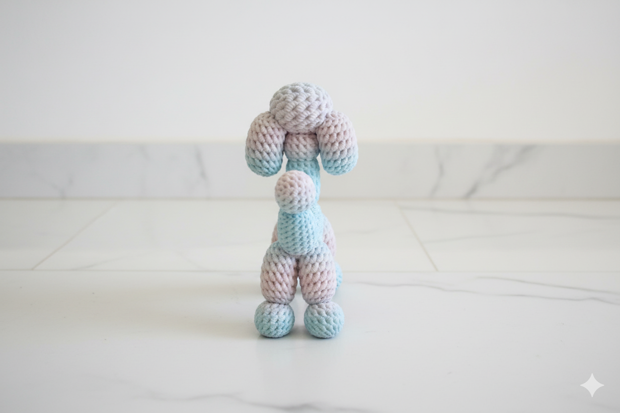 Knitted-Style Poodle Decorative Figure – Pastel Blue & Pink
