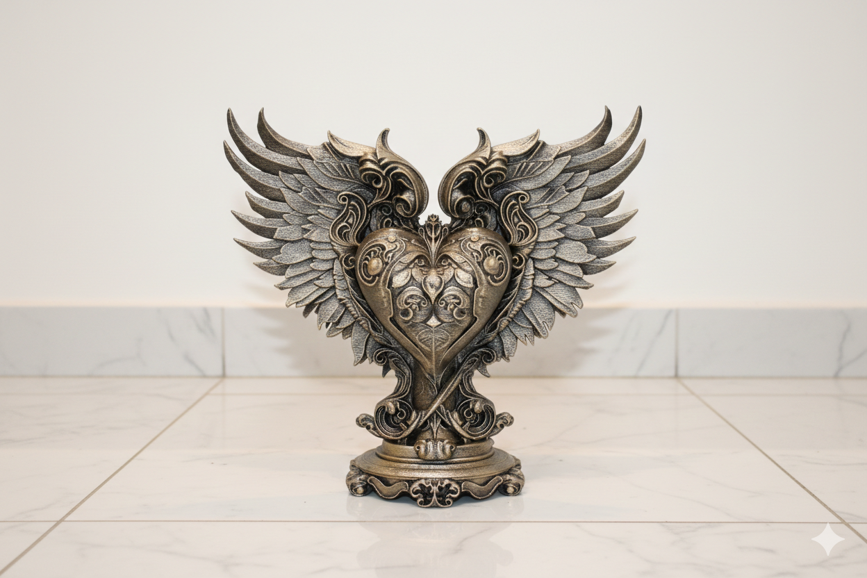 Sacred Winged Heart Sculpture – Hand-Painted Decorative Figure (18 cm)