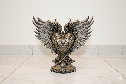 Sacred Winged Heart Sculpture – Hand-Painted Decorative Figure (18 cm)
