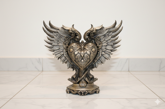 Sacred Winged Heart Sculpture – Hand-Painted Decorative Figure (18 cm)