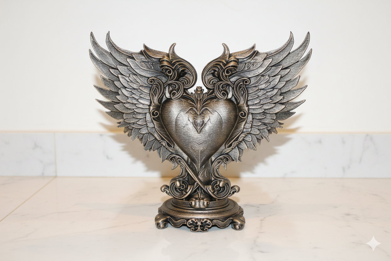 Sacred Winged Heart Sculpture – Hand-Painted Decorative Figure (18 cm)