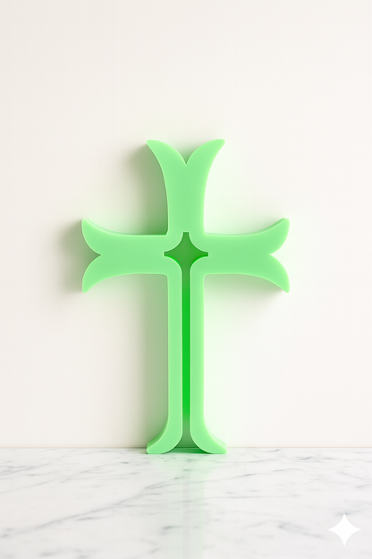 Glow-in-the-Dark Green Cross – Contemporary Cross Art Piece