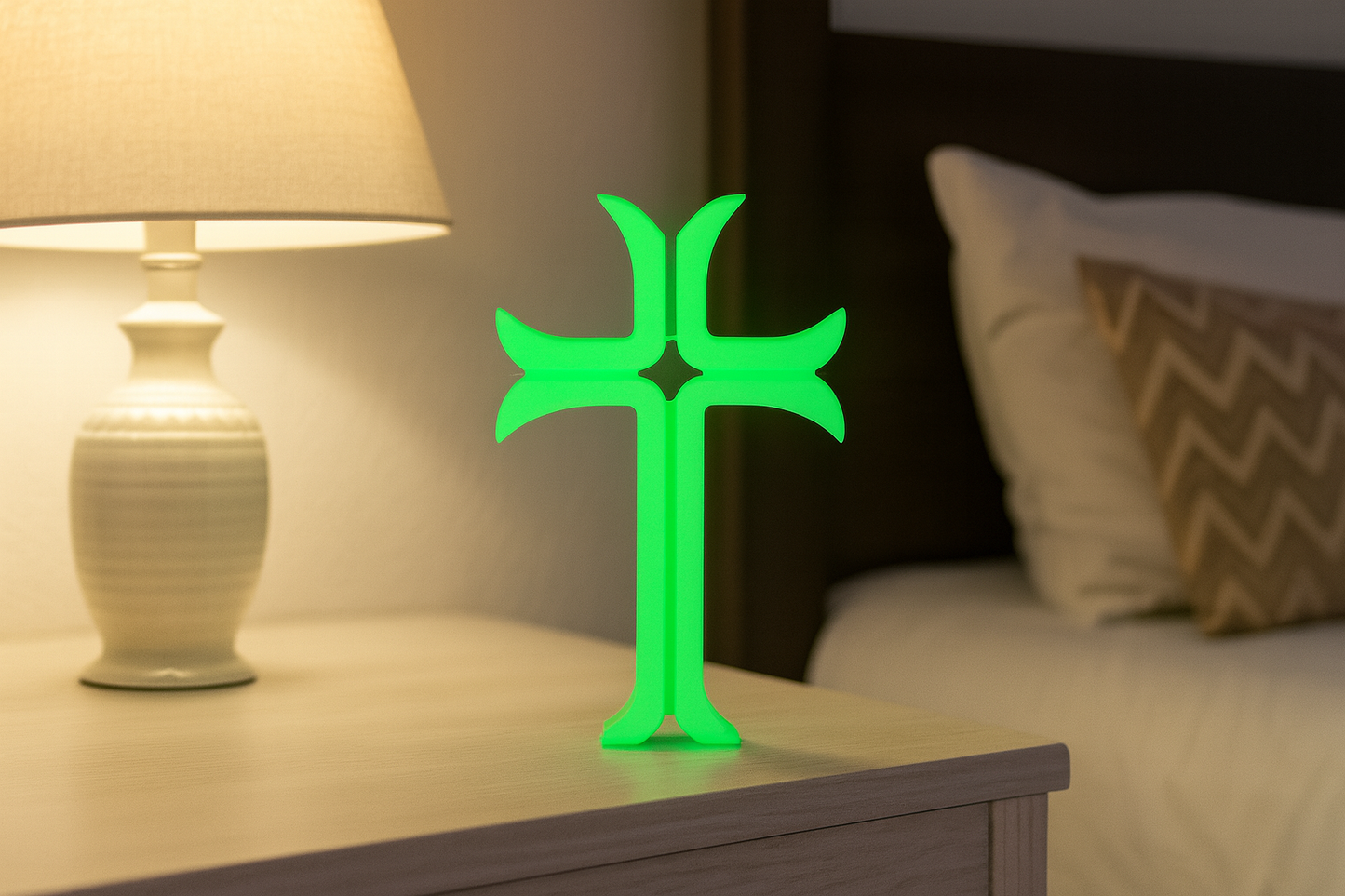 Glow-in-the-Dark Green Cross – Contemporary Cross Art Piece